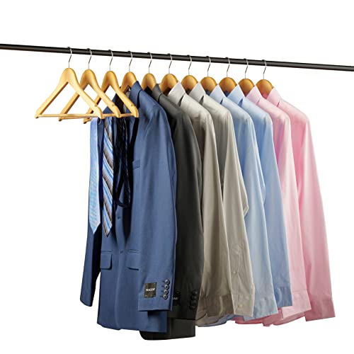 Solid Wood Suit Hangers - 20 Pack - With Non Slip Bar And Precisely Cut Notches - 360 Degree Swivel Chrome Hook - Natural Finish Super Sturdy And Durable Wooden Hangers #TOP2