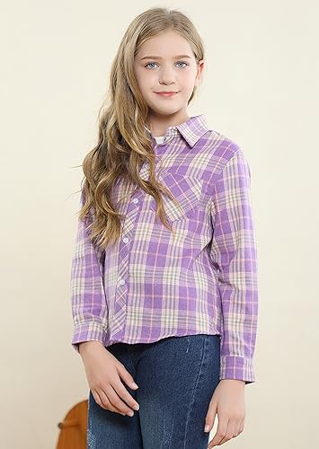 Image of SANGTREE Girls & Women's Long Sleeve Flannel Plaid Shirt Button Down Shirts, 3 Months - US 2XL
