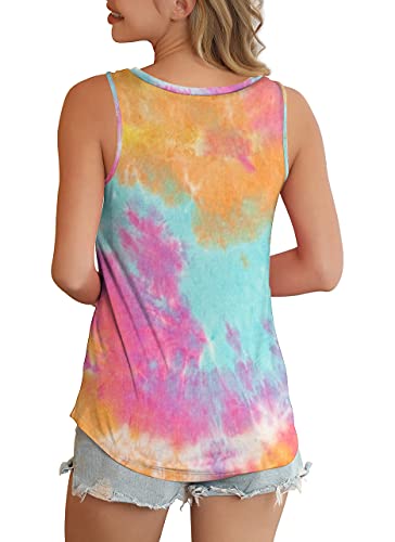 Feiersi Women's Summer Sleeveless V-Neck T-Shirt Casual Tank Tops Basic Blouse Shirts(Tie Dye Colorful Orange,Large) #TOP3
