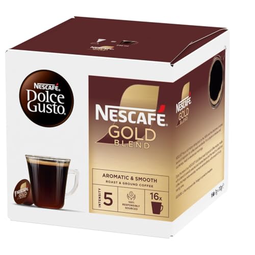 Image of Nescafe Gold Blend Dolce Gusto Coffee Pods 16 Capsules 112g Box By Cougar | Aromatic & Smooth Roast & Ground Coffee Capsules | Intensity 5 | Compatible with Dolce Gusto Machines | Rich Aroma & Balanced Taste | (Imported-USA)