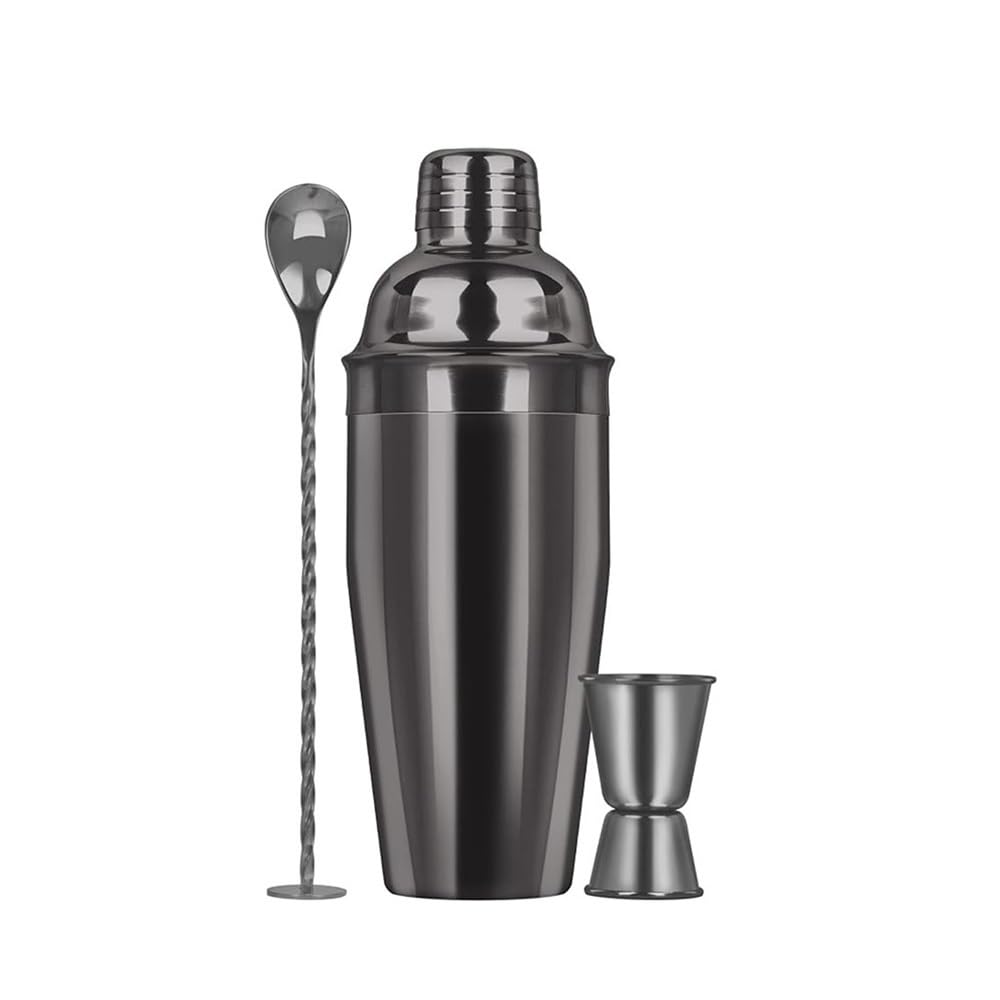 Cocktailshaker 750 ml Cocktail-Shaker-Set aus Edelstahl – 3-teiliger Barmixer mit auslaufsicherem Deckel(Black)