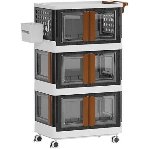 HAIXIN 3 Tier Rolling Cart Rolling Storage Cart with Drawer Plastic Kitchen Cart with Handle, Rolling Storage Cart with Bins 4 Directions Opening Grocery Cart with 4 Hook, Heavy-Duty Storage Trolley Cover