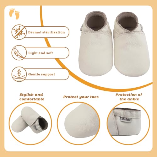 Mejale Baby Toddler Boy Shoe Infant Girl Leather Slipper Pre-Walker Soft Sole Crawling First Walking White Shoes,0-6 Months, S - Thumbnail 4