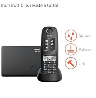 Gigaset E630 - Telefono Cordless, Resistente ad Urti, Spruzzi e Polvere, Vibrazione, funzione torcia, Nero [Versione Italiana]