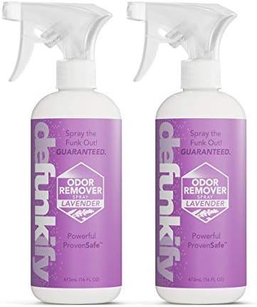Defunkify Odor Remover Spray | Good as Linen Spray, Shoe Deodorizer, Pet Odor Eliminator | with Ionic Silver & Pure Essential Oil Scent | 32 fl oz (2-Pack of 16 fl oz bottles) (Lavender)