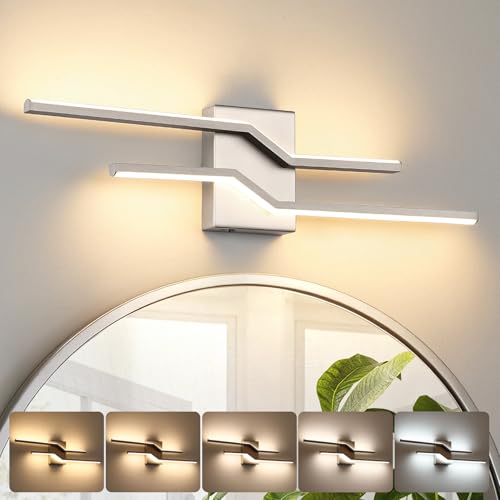 Image of 24 Inch Vnaity Lighting Led Bathroom Lights Over Mirror Brushed Nickel Dimmable 5CCT 24W Modern Bath Vanity Lights Bar Wall Sconces