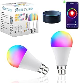 AcornSolution 2 Pack Alexa Smart Bulb WiFi Light Bulbs B22 Bayonet,10W 1000LM, App or Voice Control, Dimmable White and RGB Colour Changing Light Bulb Pack of 2