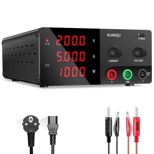 KUAIQU Fuente de Alimentación Regulable 200V 5A 1000W Alta Tensión Fuente de Alimentacion de Banco con Codificador Alta Potencia Alimentación de Laboratorio Ajustable con Salida Estable y Precisa