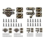 EAEDMY 18 Sets Retro Jewelry Box Hinges, Latches and Hooks for Wooden Boxes - Antique Cabinet Furniture Hardware, Small Bronze Brass Latch Hing - Bronze Tone(Catch*6 + Hinges*12) (18)
