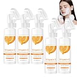 Limpiador facial espumante con vitamina C, espuma limpiadora facial VC, espuma limpiadora facial espumante con cepillo de silicona, aclarando y alisando la limpieza diaria de la cara (5pcs)