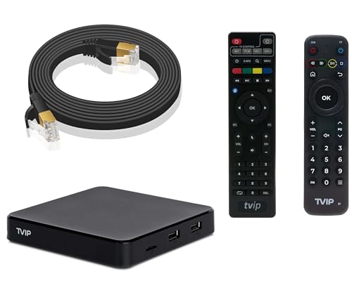 Fiwiko LAN Kabel 3m Cat 6 RJ45 Kabel 1000Mbps + 2 x Fernbedienung für IPTV + TVIP S-Box v.605 SE IPTV 4K HEVC HD Android 6.0 Linux Multimedia Stalker TVIP
