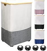 Large Laundry Hamper with Wheels - Guofa 105L Bamboo Laundry Basket with Wheels, Dirty Clothes La...