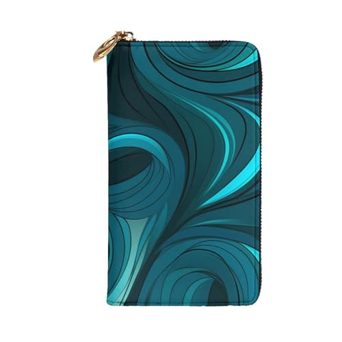 Teal Blue Prints Leather Long Clutch Wallet for Fashionable Girls and Women - Durable, Stylish, and Functional, Black, One Size2