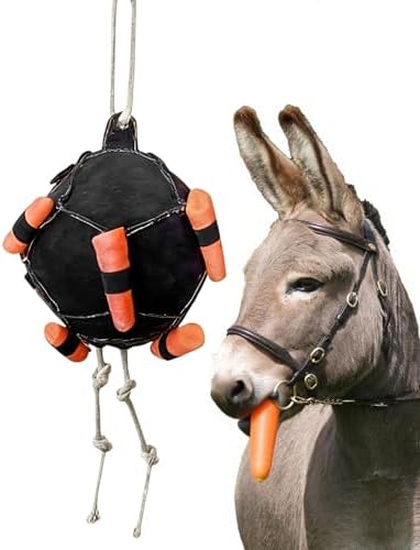 Horse Enrichment Toys, 55x25cm Hanging Treat Ball for Stable Stall Rest, Horse Carrot Feeder Ball, Funny Interactive Boredom Buster Stress Reliever for Stall Goats Sheep Stables Paddocks Fence - 4