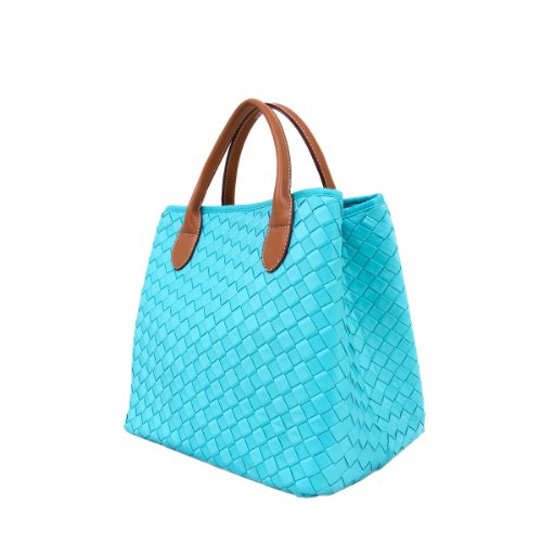 Premium Interlace Braided Satchel Bag Handbag, Cyan