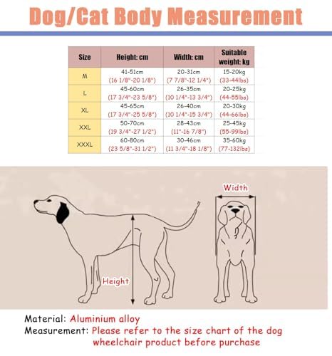 Silla de ruedas ajustable de aluminio para perros grandes con displasia de cadera, ayuda a la movilidad de mascotas soporta 15-60 kg, ideal para perros discapacitados, mejora la movilidad y la