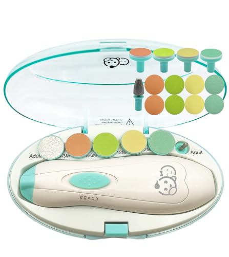 Image of Baby Nail Clippers 20 in 1 by Royal Angels | Safe Electric Baby Nail Trimmer, Baby Nail File Kit, Additional Replacement Heads, Newborn Toddler Toes and Fingernails, Trim and Polish (Green)