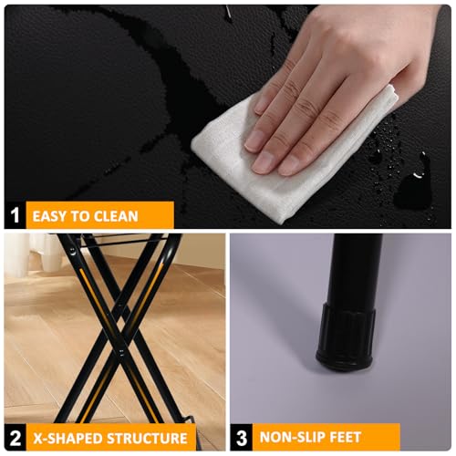 FATOLRD Folding Stool with Backrest,Tall Foldable Bar Stool Chair,Portable Counter Folding Stool Height Bar Stools Collapsible Stool Leather Padded for Kitchen Shop Cafe Guitar 25.4 inch - Thumbnail 4