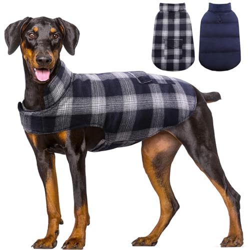 Kuoser Reversible Dog Jacket, Warm Winter Coat for Large Dogs, Warm Windproof Pet Cold Weather Clothes, Blue XXL XXL (Chest Girth: 29.5-35.4'') Blue