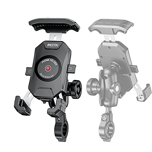 Imestou Anti-Theft Motorcycle Phone Mount Bike Ball Phone Holder Handlebar Double Socket Stem Mobile Holder With Aluminium 1" Ball Base 360 Rotation Universal For 4.0-7.0 Inch Smartphones #TOP6