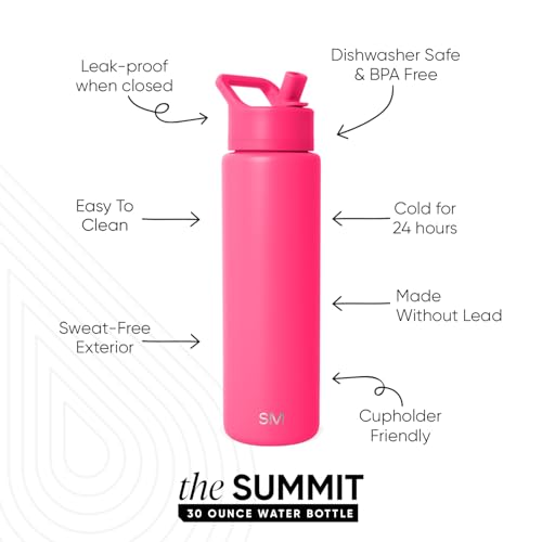 Simple Modern Water Bottle with Straw Lid | Vacuum Insulated Stainless Steel Metal Thermos | Reusable Leak Proof BPA-Free Flask for Sports Gym | Summit Collection | 30oz, Malibu