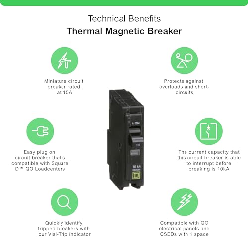 Square D by Schneider Electric Qwik Open 15 Amp Mini Circuit Breaker, 1 Pole, 120/240V AC, 10kA Breaking Capacity, Plug in Mount, Commercial and Residential Use, 10-Pack (QO115CP) image 5