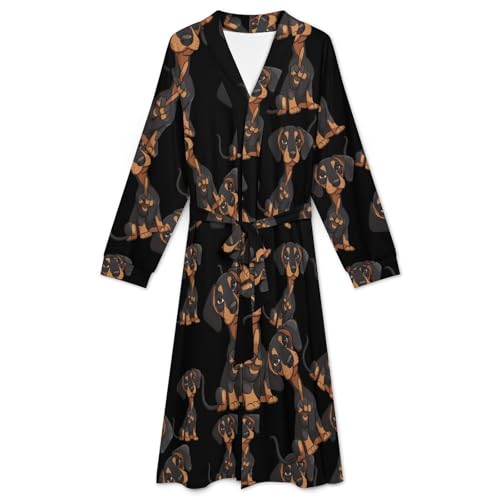 Middle Finger Gesture Dachshund Soft Robe Long Sleeve Bathrobes V Neck Sleepwear Spa Robes with Belt Men Woman3