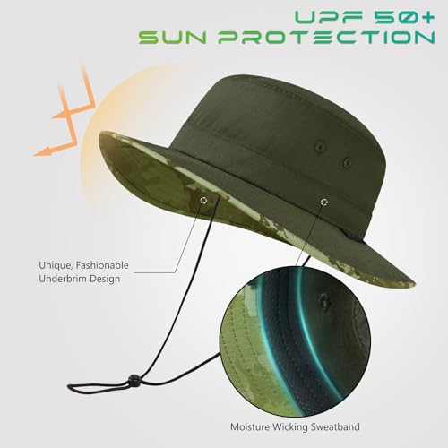 Image of UPF 50+ Foldable Sun Hat Patterned Under Brim Bucket Hats for Summer Hiking Fishing Beach Safari Men Women