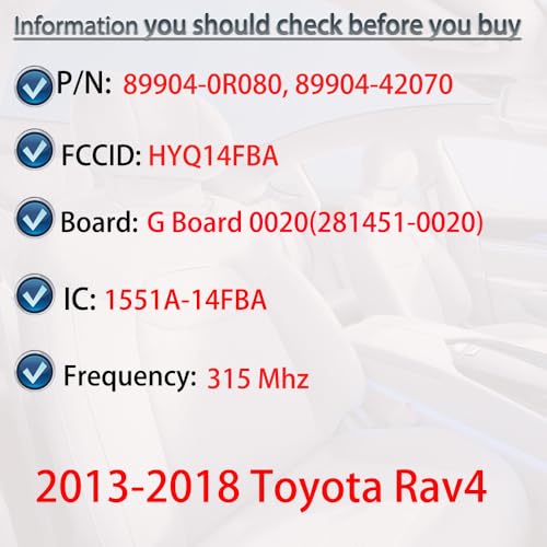SUPALAND Key Fob Keyless Entry Fits for Toyota RAV4 2013-2018 Smart Remote Control Key Replacement 4 Button FCC ID:HYQ14FBA P/N: 89904-0R080, 281451-0020 G Board