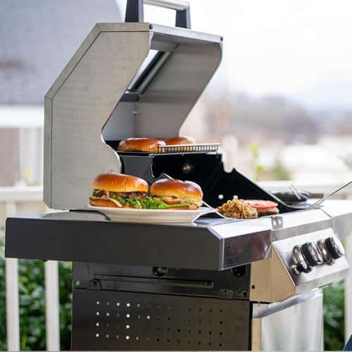 Monument Grills 14633 2-Burner Stainless Steel Foldable Liquid Propane Gas Grill with Clearview® Lid, Knob Controls, Outdoor Use, Mesa 200