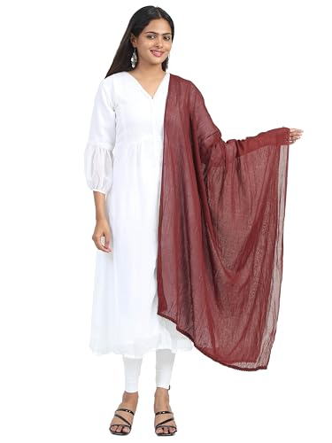 Image of Miraan Solid Pure Cotton Dupatta with Pom Pom Border, 2.25 meters length (DUPCOTTON)