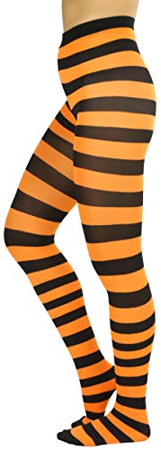 Image of ToBeInStyle Women's Wide Horizontal Contrast Stripe Tights Opaque Hosiery