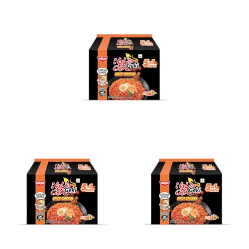 Image of Nissin Geki Korean Ramen Spicy Chicken Instant Noodles-5 in1,400gm (Pack of 3)
