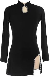 Vestido de patinaje artístico sobre hielo, negro elegante, leotardos profesionales de competición de patinaje artístico con diamantes de imitación for mujer