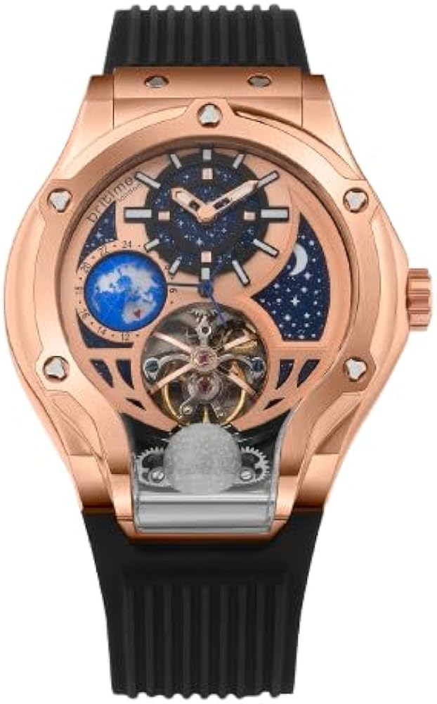 Britime London Galaxy Mens Automatic Watch  Rose Gold Dial, Black Silicon Strap, Multi-Function | Model 777-P30706 | Stylish Timepiece for Any Occasio...