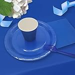 Severs 25 Guests Blue Party Supplies Set Include 9-inch Blue Paper Plates Cups Napkins and Tablecloth,Disposable Dessert Plates for Wedding Birthday - Image 3