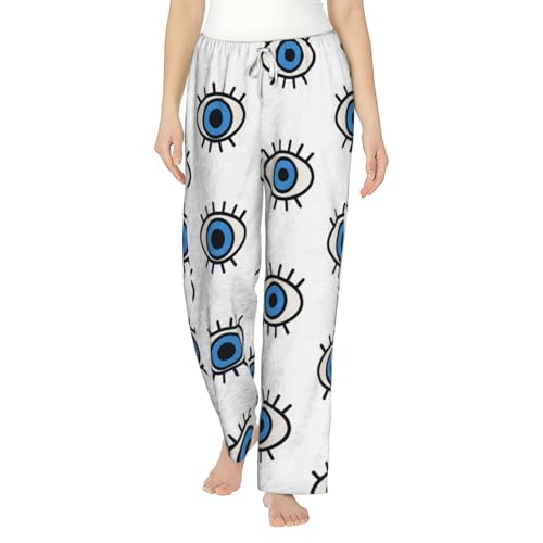 Pantalon de pyjama en polaire pour femme motif mauvais œil vêtement de nuit chaud