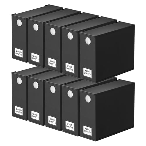 Image of SpaceAid 10 Pack Bed Sheet Organizers and Storage, Foldable Sheet Organizer for Linen Closet, Sheets Set Folder Keeper with Window XL (Queen & King Size) Organizing Bedding Container, Black