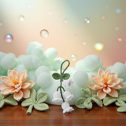 Portachiavi Creativo Con Perle Bianche E Fiore Orchidea Lavorato A Maglia Con Campanella - 3