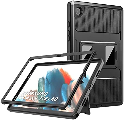 MoKo Case Fits Samsung Galaxy Tab A8 10.5 Inch 2021(SM-X200/SM-X205/SM-X207), Shockproof Full Body Rugged Stand Back Cover Built-in Screen Protector Fit Galaxy Tab A8 10.5" 2021 Tablet, Black