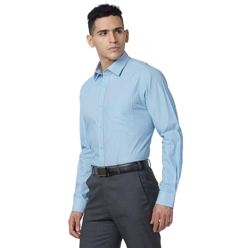 Image of Raymond Men's Slim Fit Pure Cotton Structure Pattern Semi Cutaway Collar Full Sleeve Formal Shirt