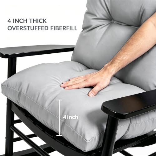 Image of QILLOWAY Tufted Outdoor Chair Cushion Set of 4, Waterproof 43x20x4 Inch Non Slip Replacement Pad for Wicker Lounge Patio Furniture, Grey