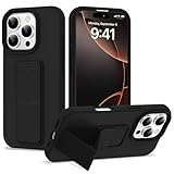 YEMORAN Compatible with iPhone 16 Pro Case 6.3 inches with Stand & Hand Strap[Shockproof & Soft] Slim Liquid Silicone 16 Pro Phone Case for Wowen Men,Black
