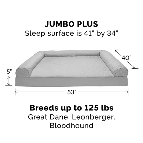 Furhaven Replacement Dog Bed Cover Quilted Sofa-Style (COVER ONLY), Machine Washable - Silver Gray, Jumbo Plus (XX-Large) (53" x 40")