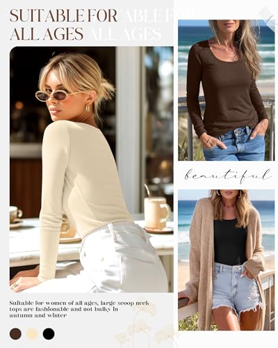 Ficerd 3 Pack Women's Thermal Long Sleeve Shirts Fleece Lined Scoop Neck Stretch Fitted Tops Winter Base Layer Underwear4