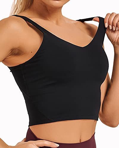 Stelle Womens Wirefree Padded Longline Sports, Yoga Bra, Fitness Workout Running Tank Tops (1-Black, Medium) #TOP2