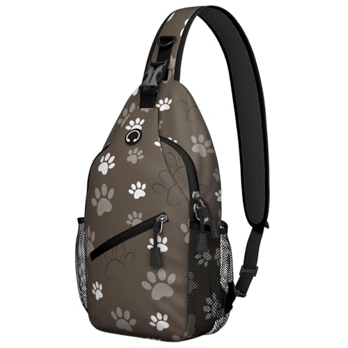 Paw Printed Sling Bag for Women Men Small Crossbody Sling Backpack Travel Hiking Daypack Paw Print Chest Shoulder Bag