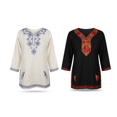 Image of Women's Modern Aari Work Short Top Combo Pack | Embroidered Ethnic Tunic Tops with Traditional Craft Detailing | Stylish Casual Fusionor Daily, Office & Outings