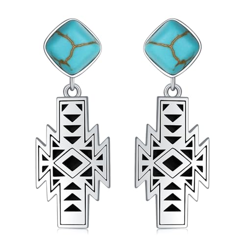 925 Sterling Silver Turquoise Aztec Modern Stud Earrings - Main Image