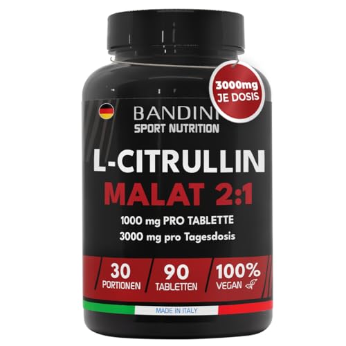 Bandini® CITRULLINMALAT 90 Tabletten 3000 mg pro Tagesdosis – Extra hohe Dosierung (1 Monat Deckung) – 100% veganes Fermentations-L-Citrullin – Citrullin für Sportler und Bodybuilder